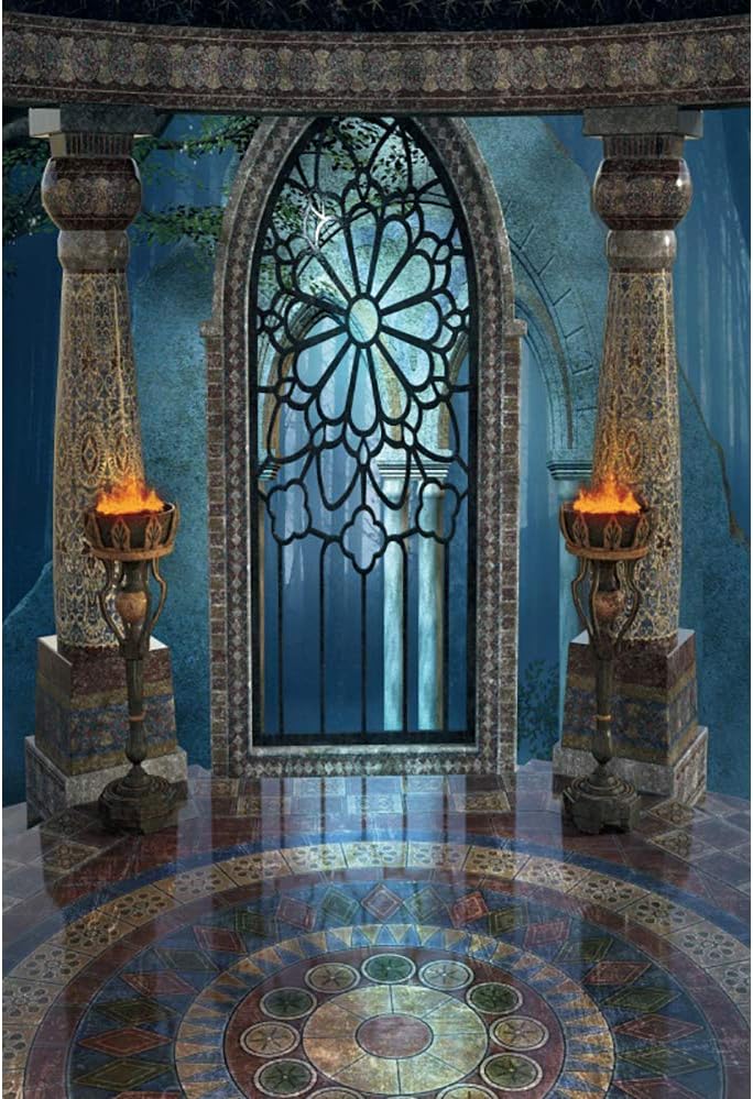 Renaiss 6x8ft Medieval Castle Backdrop for Photoshoot Portrait Pillar Torch Gothic Stone Tower Ancient Old Fortress Interior Photography Background Halloween Party Decor Wallpaper Photo Studio Props